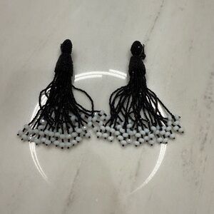 Oscar de la Renta Black and White Beaded Earrings